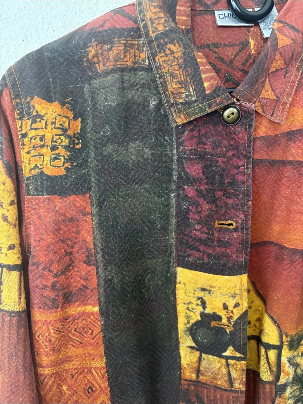Chico’s Multi-Color Patchwork Button-Up Jacket - Picture 3 of 6